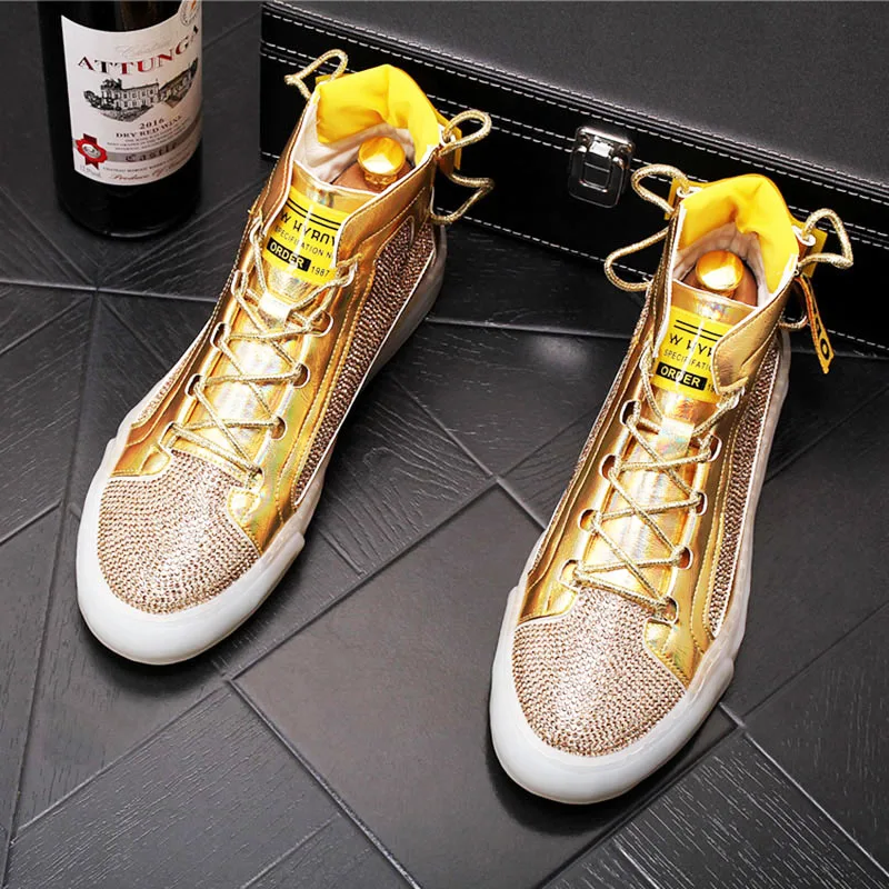 Туфли мужские со стразами повседневная обувь на платформе плоская подошва для