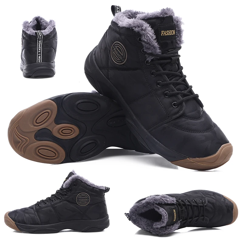 

Мужские ботинки для снега, черные непромокаемые ботинки из хлопка, с бархатной подкладкой, Нескользящие, большие размеры, 2021