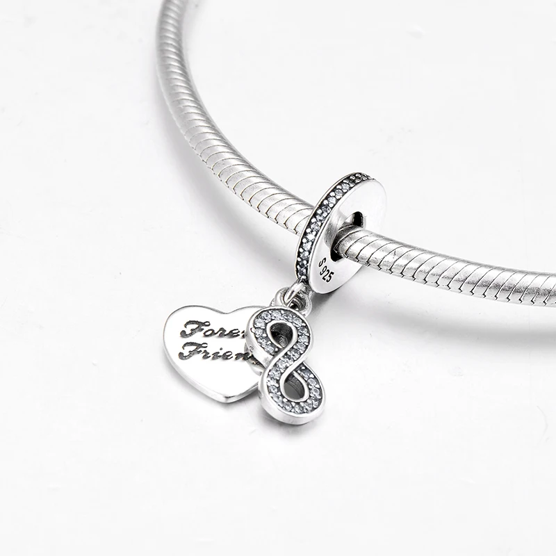 925 пробы Серебряное сердце и символ бесконечности вечная любовь прекрасный кулон