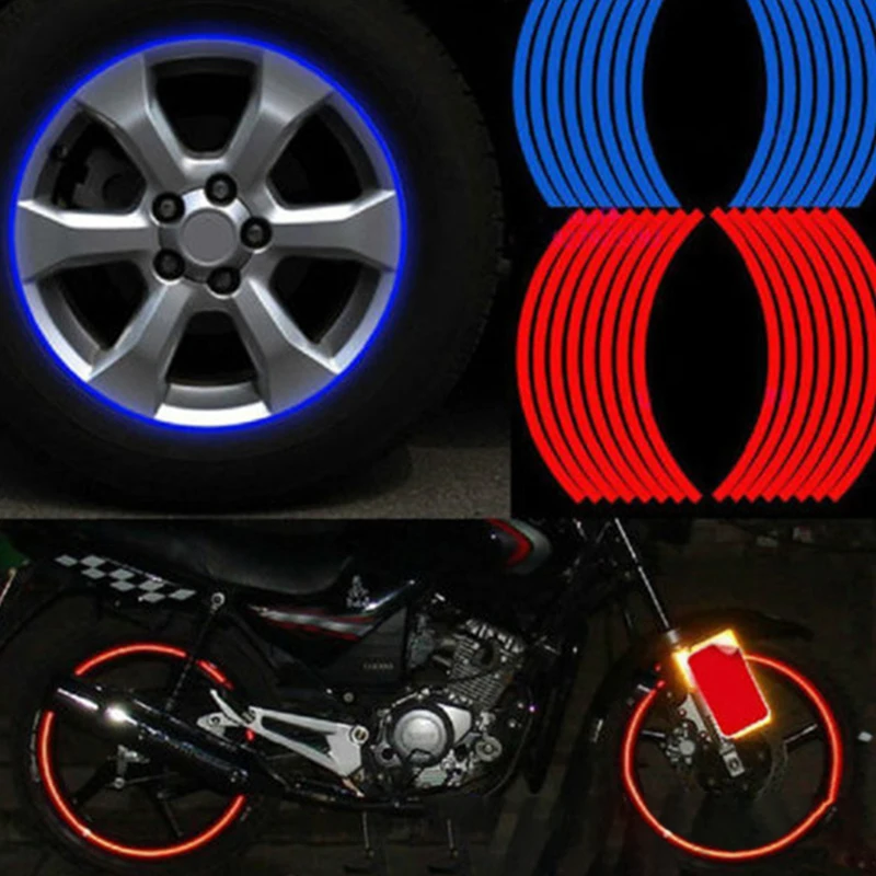 

1SET 16 Strips Motorcycle Car Sticker Auto Wheel Tire Reflective Rim Tape Vinyl Film