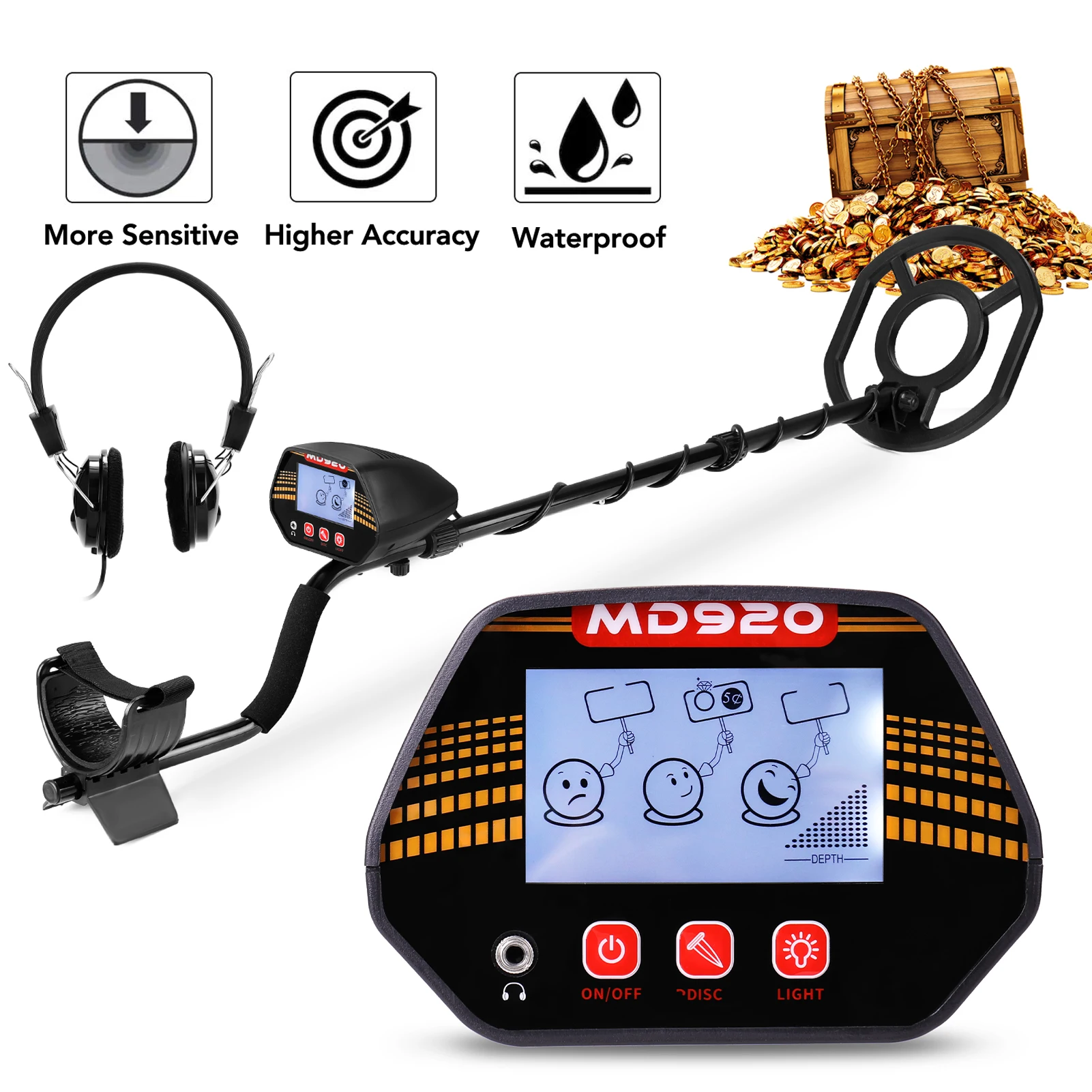 

MD920 10In Handheld Portable Metal Detector Metal Detecting Tool Treasure Gold Metal Detector Gift Present for Adults and Kids