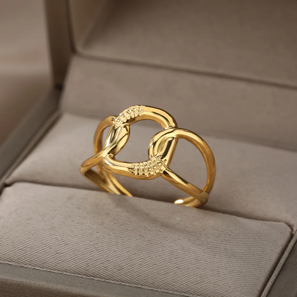 

RXSMll Retro Irregular Hollow Rings For Women Open Adjustable Gold Silver Color Stainless Steel Engagement Wedding Party Jewelry