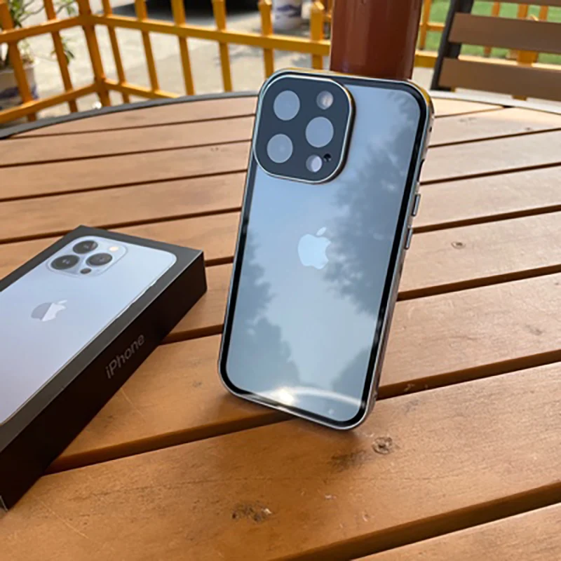 

360 двухсторонний стеклянный чехол для телефона iPhone 13 Mini 13 Pro Max с защитной пленкой для объектива камеры Магнитная адсорбционная металлическа...