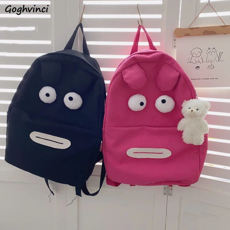 Backpacks Women Cartoon Cute Funny School Students Large Capacity Monster Back Pack Couple All-match Canvas Bag Ins Waterproof