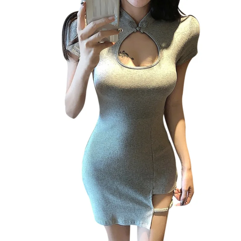 

Summer Women French Niche Design Solid Color Package Hip Dress Sexy Slimming Scheming Dress