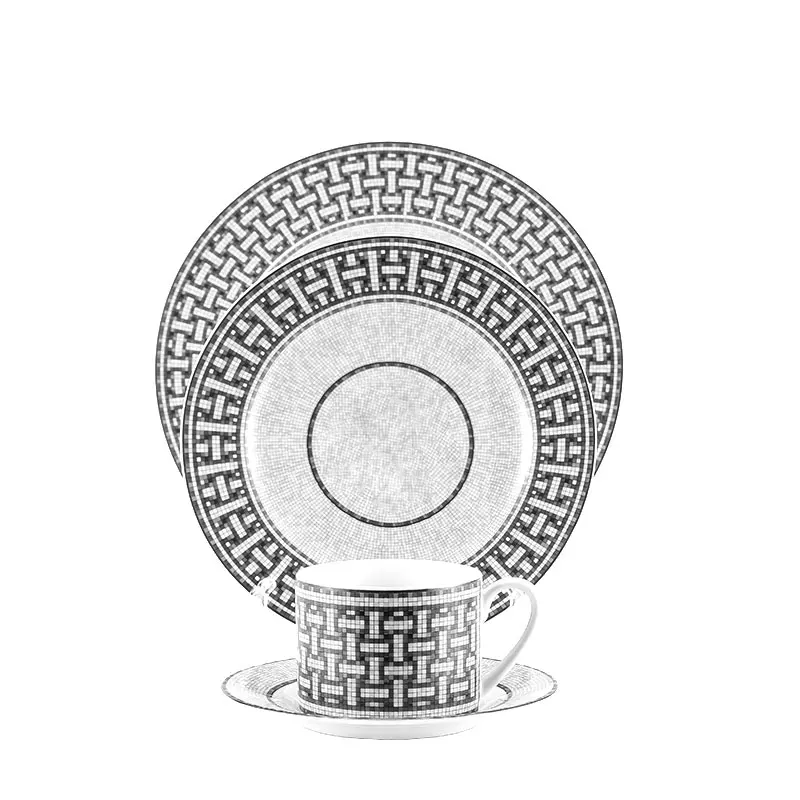 

European-Style Bone China Ceramic Plate Set Gray Dinner Set Plates and Dishes Dinnerware Nordic Kitchen Porcelain Tableware Cake