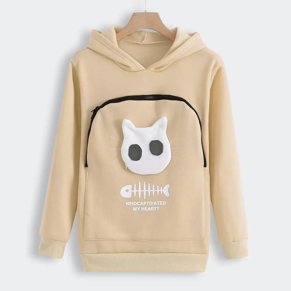 Beige Толстовка с капюшоном для любителей кошек, кенгуру, собак, домашних животных, дропшиппинг, пуловеры, толстовка с карманом и капюшоном с ушками животных#35 - Цвет: Beige