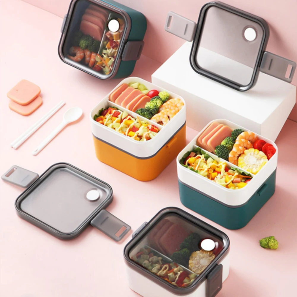 

2 Layer Portable Lunch Box Separate Food Separated Bento Box Container Microwave Oven Lunch Bento Boxes Student Lunchbox