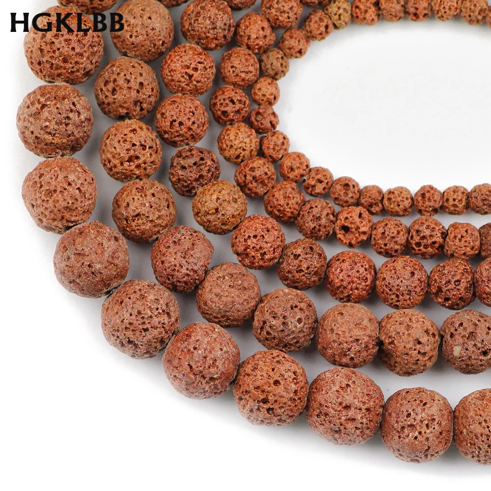 Коричневые бусины из вулканической лавы HGKLBB круглые россыпью натурального камня