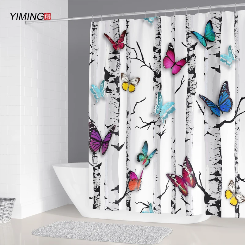

180x200 bathroom curtain 3D beautiful butterfly printing waterproof polyester home decoration shower curtain with hook