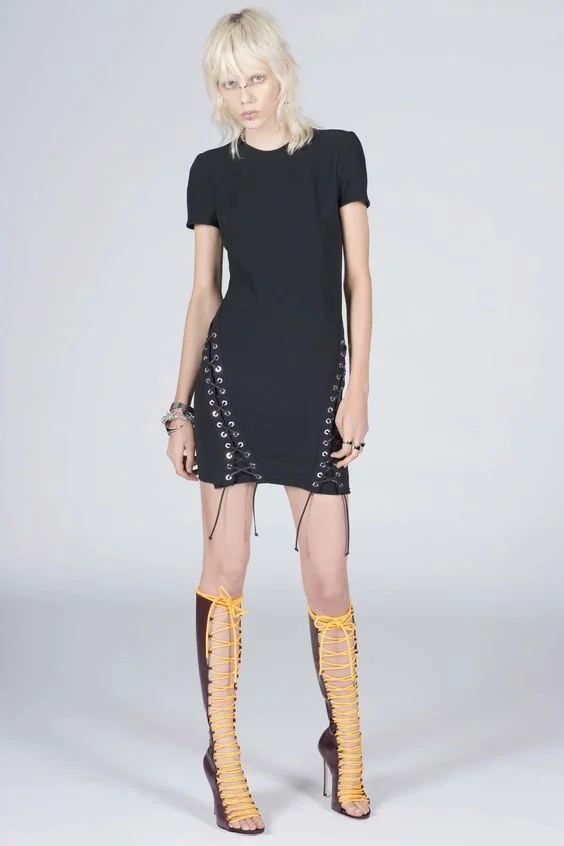 

Color matching cross strap high heel sandals high top boots cool boots