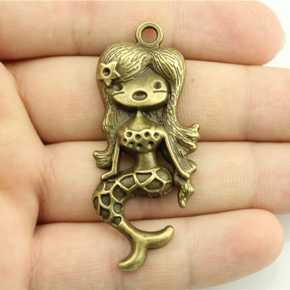 

WYSIWYG 4pcs 2 Colors Antique Bronze Tone 54x22mm Mermaid Charms Pendant For Jewelry Making Jewelry Findings