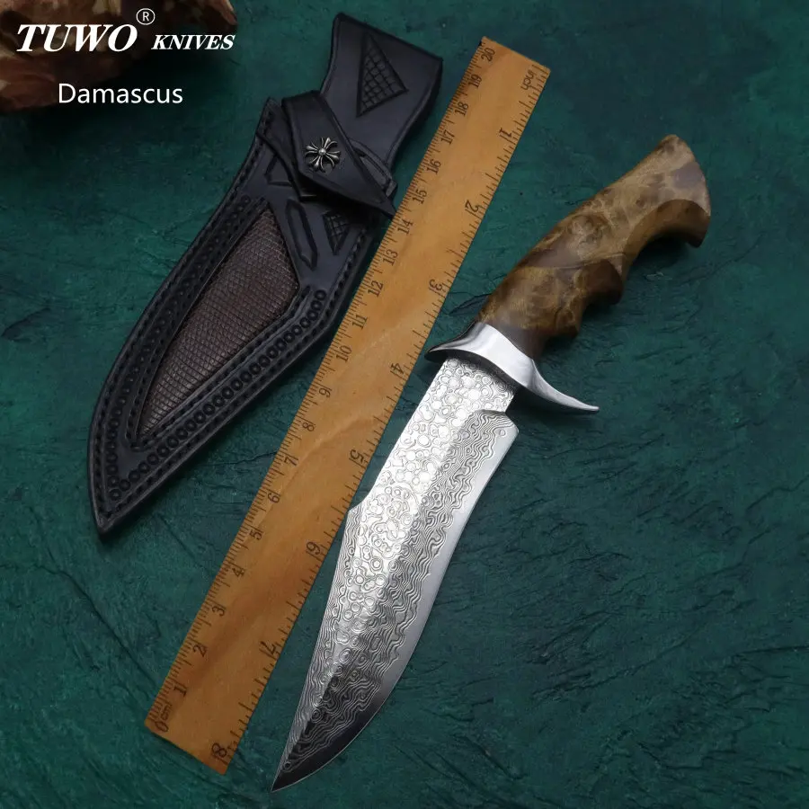 

TUWO Hunting knife Damascus self-defense outdoor knife High hardness portable camping survival knife with knife set