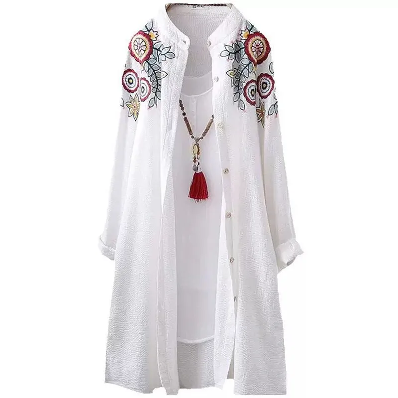 

Fashion Women Plus Size Shirt Coat Spring Summer Top Embroidery Blouse Long Sleeve Jackets Female Casual Sunscreen Coats