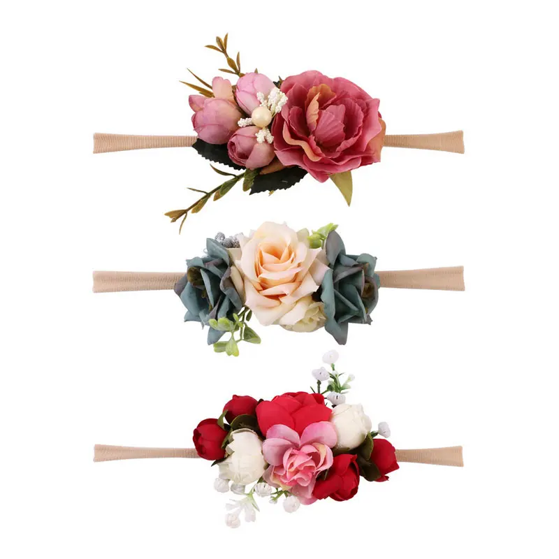 H 3 шт./компл. для новорожденных девочек с цветами тюрбан свадебное украшение на голову Цветочные фотографии реквизит - Цвет: H