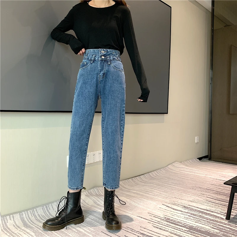 

High Waist Denim Pants Women's High-Looking Slimming Korean Style Chic Loose Slim Straight Internet Celebrity Daddy Pants for