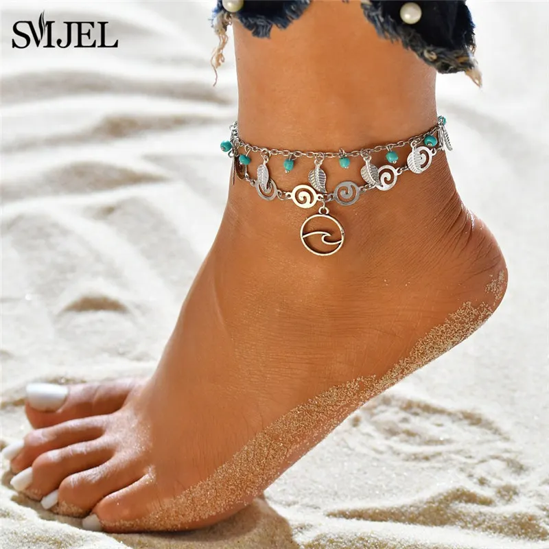 SMJEL Summer 2019 Bohemian Ocean Wave Bracelet Anklets for Women Fashion Tree of life Roubd Charm Ankle Foot Jewelry enkelbandj | Украшения