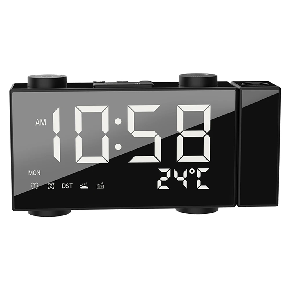 white light Digital Alarm Clock FM Projection Radio Alarm Clock with Snooze Thermometer Table Clock USB/Batterys Powers Supplys LEDs Alarm - Цвет: white light