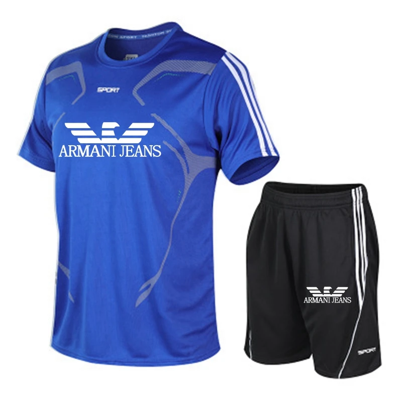 

2021 popular new brand printed cotton men's t-shirt + sports shorts suit high-quality pure cotton sports running t-shirt 5XL