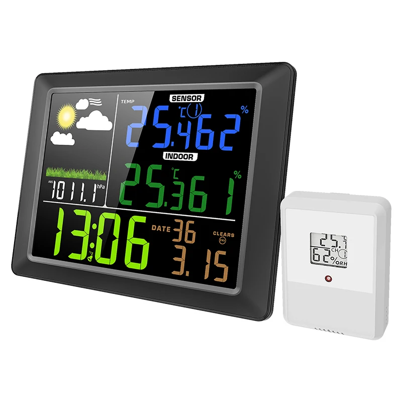 

Weather Station Wireless Indoor Outdoor Sensor Thermometer Hygrometer Digital Alarm Clock Barometer Weather Station Monitor