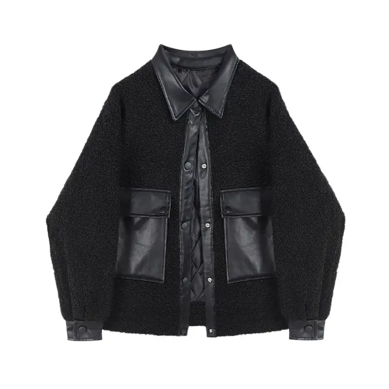 

Women Lambswool Jacket Single Breasted Lapel Pockets Casual Warm Oversized Coat Female Retro Gothic Korean Fleece Teddy Coats