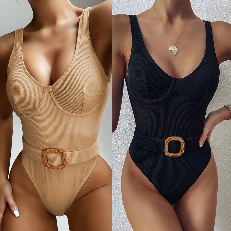 

Женское боди с пуш-ап и высоким вырезом, в рубчик