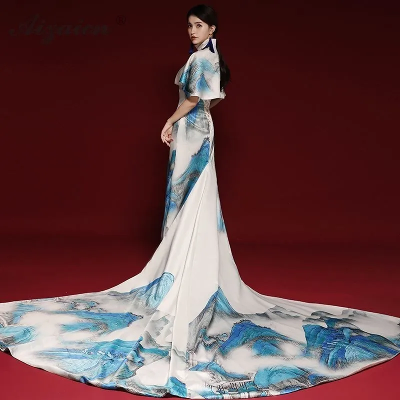 2019 новое шоу на сцене Длинные Cheongsam современный Nation Wind/хост Qi Pao Для женщин