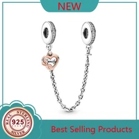 100 925 silver new rose heart engraved safety chain suitable for the original pandora bracelet womens diy charm jewelry
