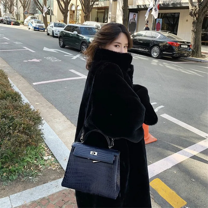 Winter Net Red New Imitation Fur Mink Plush Long Coat Stand Collar Over Knee Thick Loose Jacket Women Korean Version The Wild