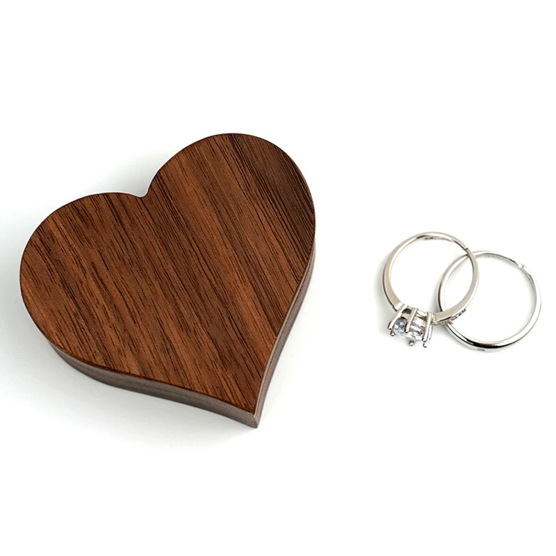 

Portable Storage Jewelers Brand Lover Heart Box Walnut Packaging Travel Case Universal Wood Rings Jewelry Organizer Display