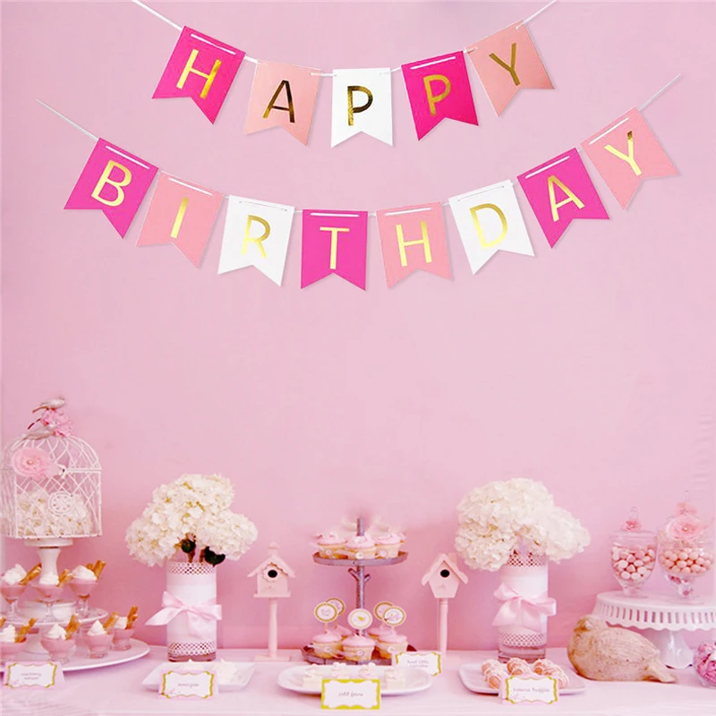 Баннер на день рождения с Бумага овсянка гирлянды из флажков для маленьких