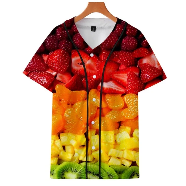 Summer thin cardigan baseball uniform Fruit fruit surrounding trend personality casual 3D thin short sleeve baseball uniform