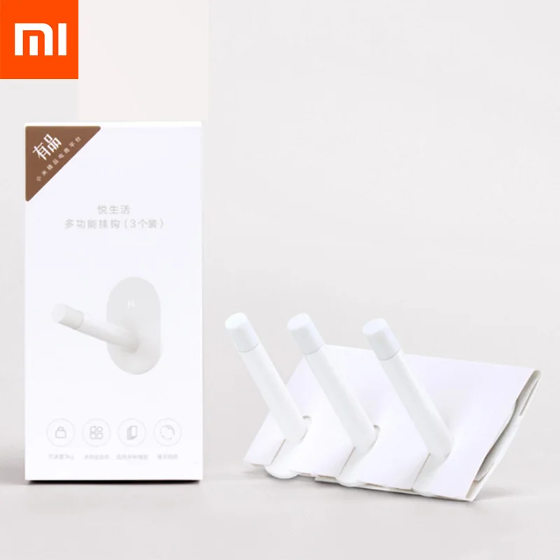3pcs Xiaomi Mijia HL Little Self Adhesive Hooks Strong Kitchen Bathroom Closet Wall Hooks 3kg Max Load Hanger Hook Up
