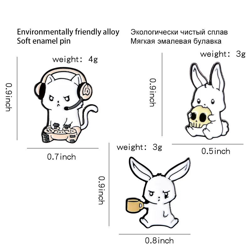 Металлическая эмалированная брошь в виде кролика черепа кофейного | Украшения и