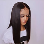 Длинный натуральный черный парик Kryssma, шелковистые прямые термостойкие синтетические передние парики на сетке для чернокожих женщин с детскими волосами, плотность 180