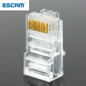 ESCAM 2050100 шт. RJ45 Ethernet кабели, модуль, штекер, сетевой разъем, кристалл, головки, Cat5 Cat5e, позолоченный сетевой кабель