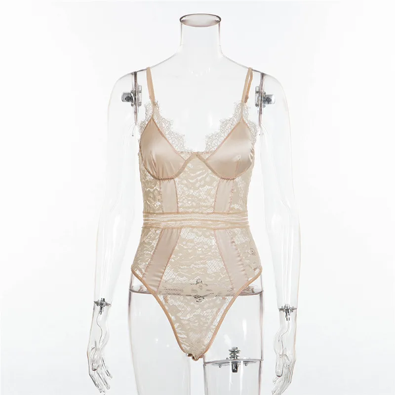 Сексуальное Кружевное сатиновое лоскутное боди на бретелях бодикон летний