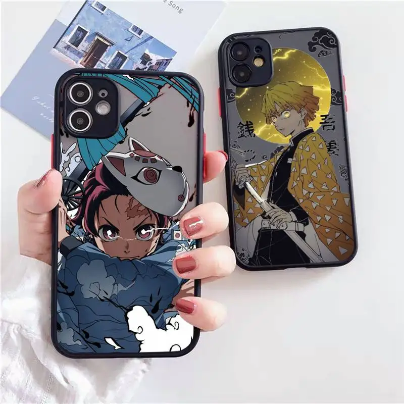 Kimetsu No Yaiba Demon Slayer custodie per telefoni Anime opache per iPhone 12 Mini 11 Pro XR XS Max