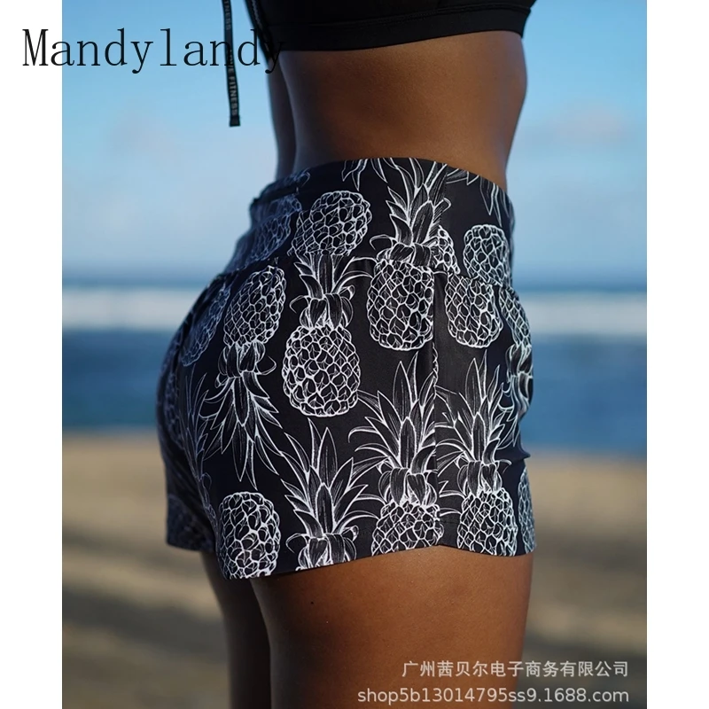 

Mandylandy Shorts Summer Fashion High Waist Yoga Sports Straight Shorts Women's Casual Printed Slim Shorts