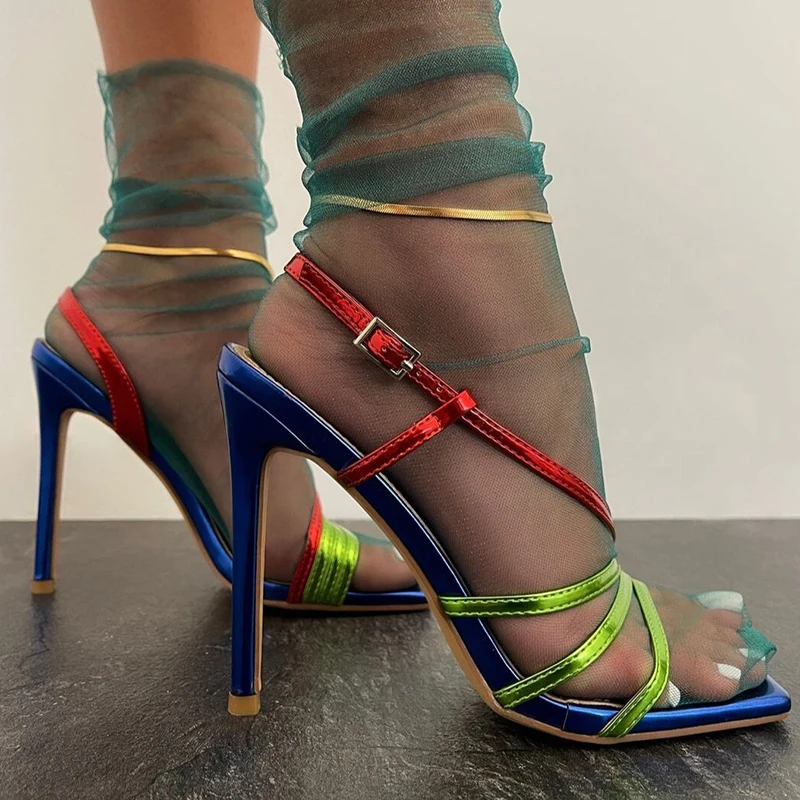 

2022 New Women Pumps 35-42 Big Size Sexy Thin High Heels Sandals Female Mixed Colors Peep Toe Slides Ladies Fashion Pumps Shoes