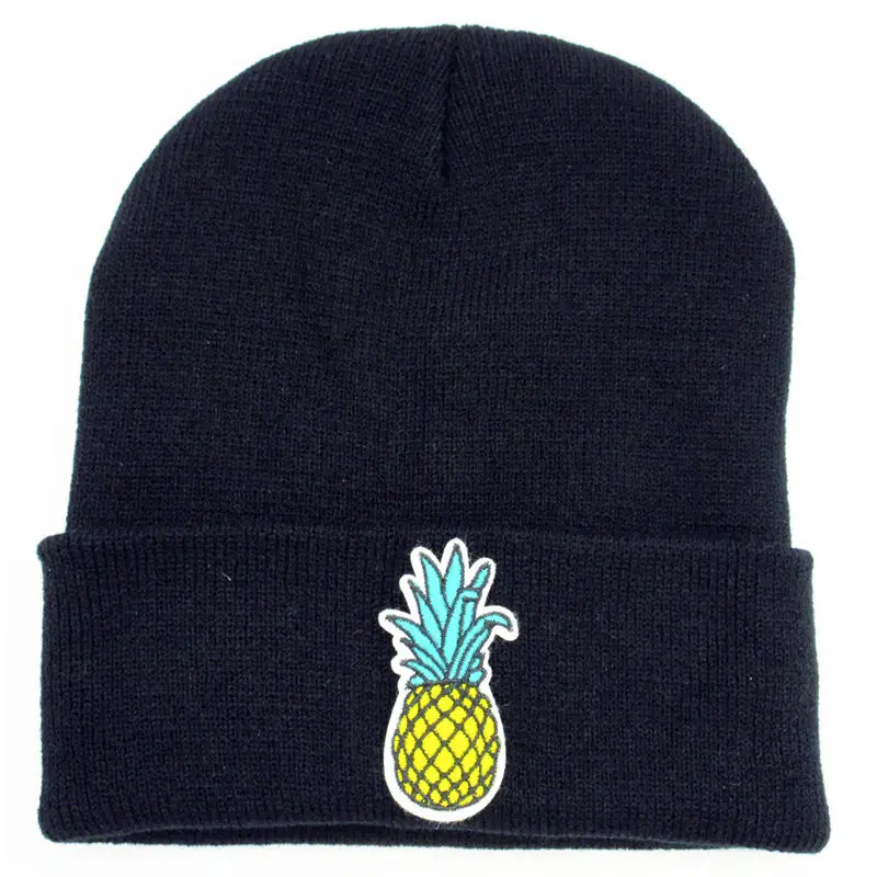 

Pineapple Fruit Embroidery Thicken Knitted Hat Winter Warm Hat Skullies Cap Beanie Hat for Men and Women 147