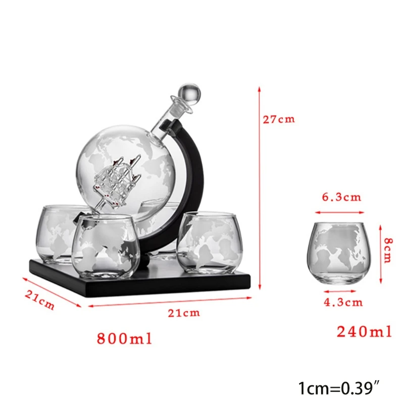 

Whiskey Decanter Globe Set with 4 Etched Globe Whisky Glasses - for Liquor, Bourbon, Vodka