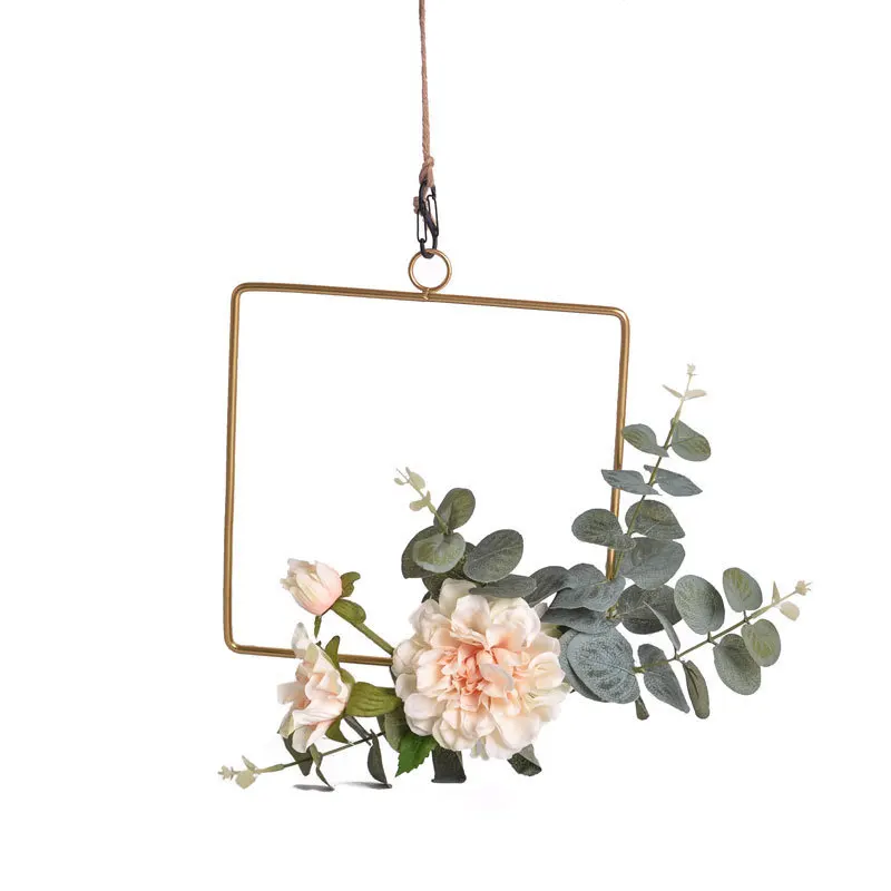

Nordic wind wall decoration ins iron geometric wreath hemp rope pendant simulation flower home decoration wedding
