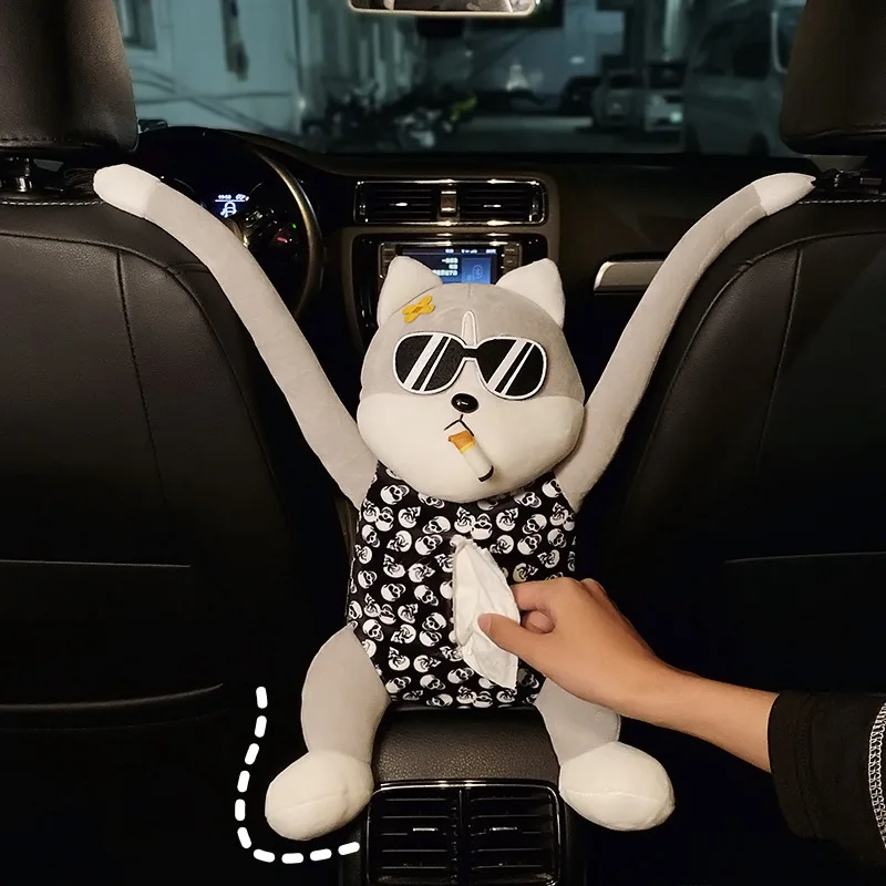 

Car Hanging Paper Napkin Tissue Box Cartoon Animals Dog Napkin Holder Armrest Headrest Car Accessories For Auto Home Decor