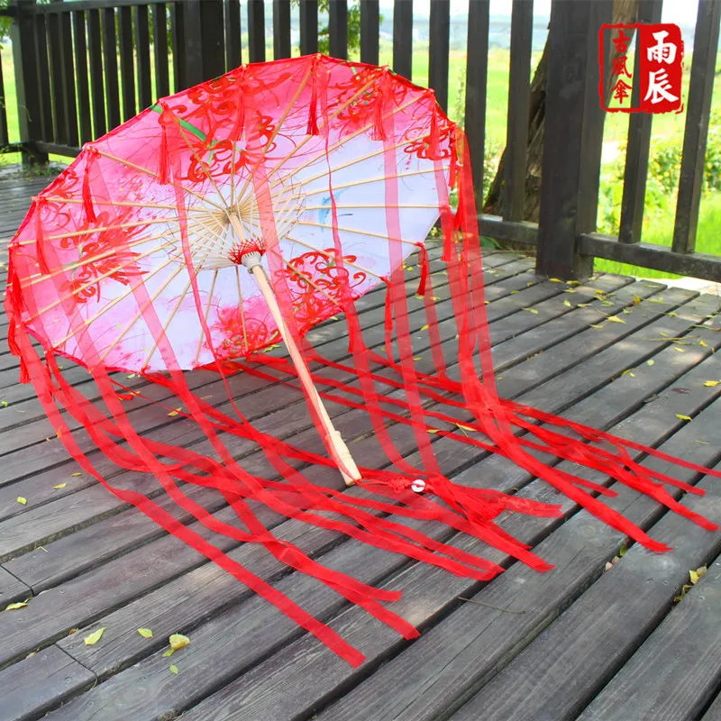 Непромокаемый танцевальный зонтик с кисточками веер древний Hanfu Женский