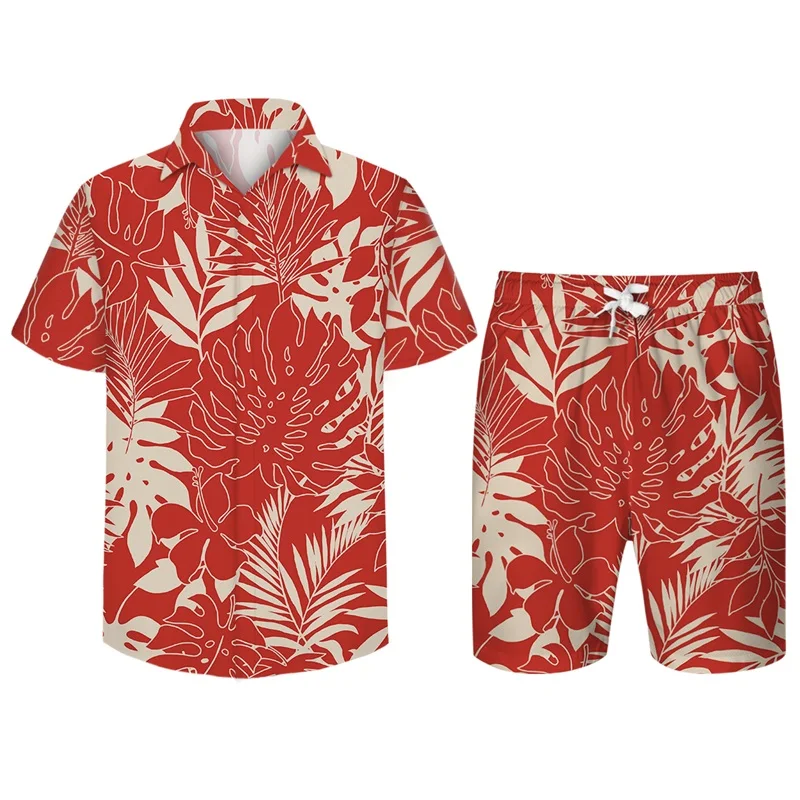 

Cloudstyle 3D Red Leaves Men Shirts & Shorts Summer Casual Polyester 2 Pcs Set Hot Sales New Style Men Tops Beach Shorts Custom