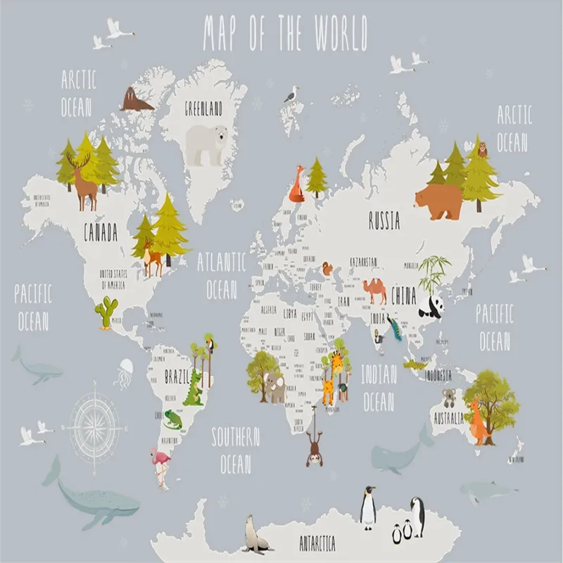 Custom Children's Room Cartoon World Map Light Background Wallpaper Mural Modern Minimalist Wall Papers Home Decor 3D Cloth |