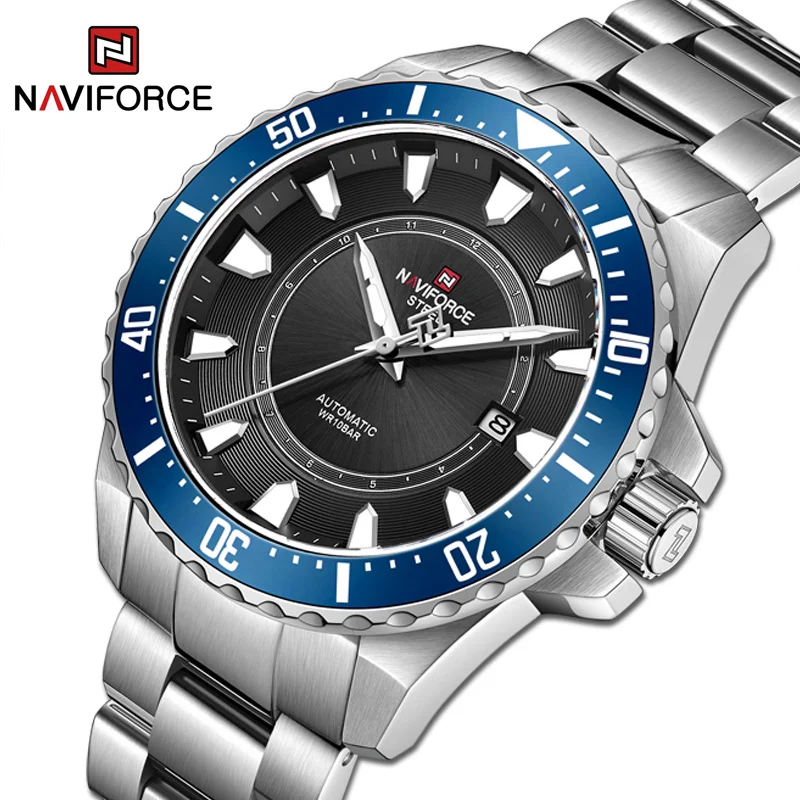 

NAVIFORCE Fashion Business Men Watches Luminous Automatic Mechanical Movement Full Stainless Steel Wrist Watches 100m Waterproof