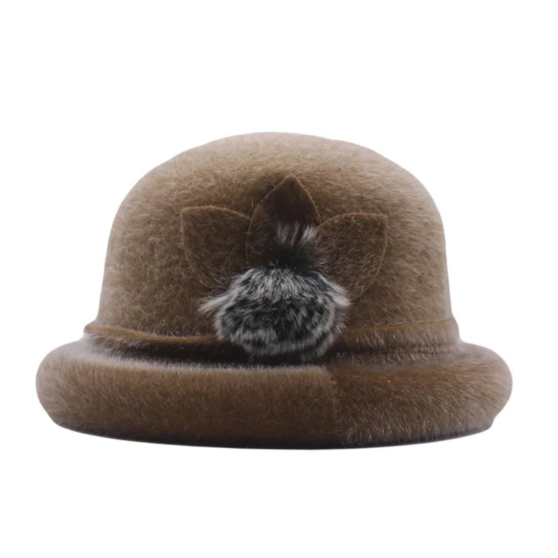 

Classical Women Wool Felt Flowers Fedora Hat Ladies Wide Brim Hat Autumn Winter Noble European American Elegant Fashion Cap 2021