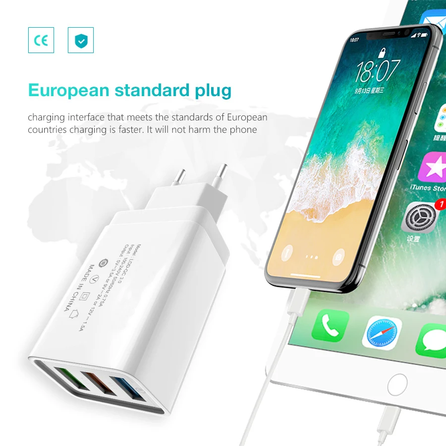 USB зарядное устройство адаптер Быстрая зарядка мобильного телефона 3 отверстия зарядное устройство QC3.0 ЕС Разъем для iPhone samsung Xiaomi huawei